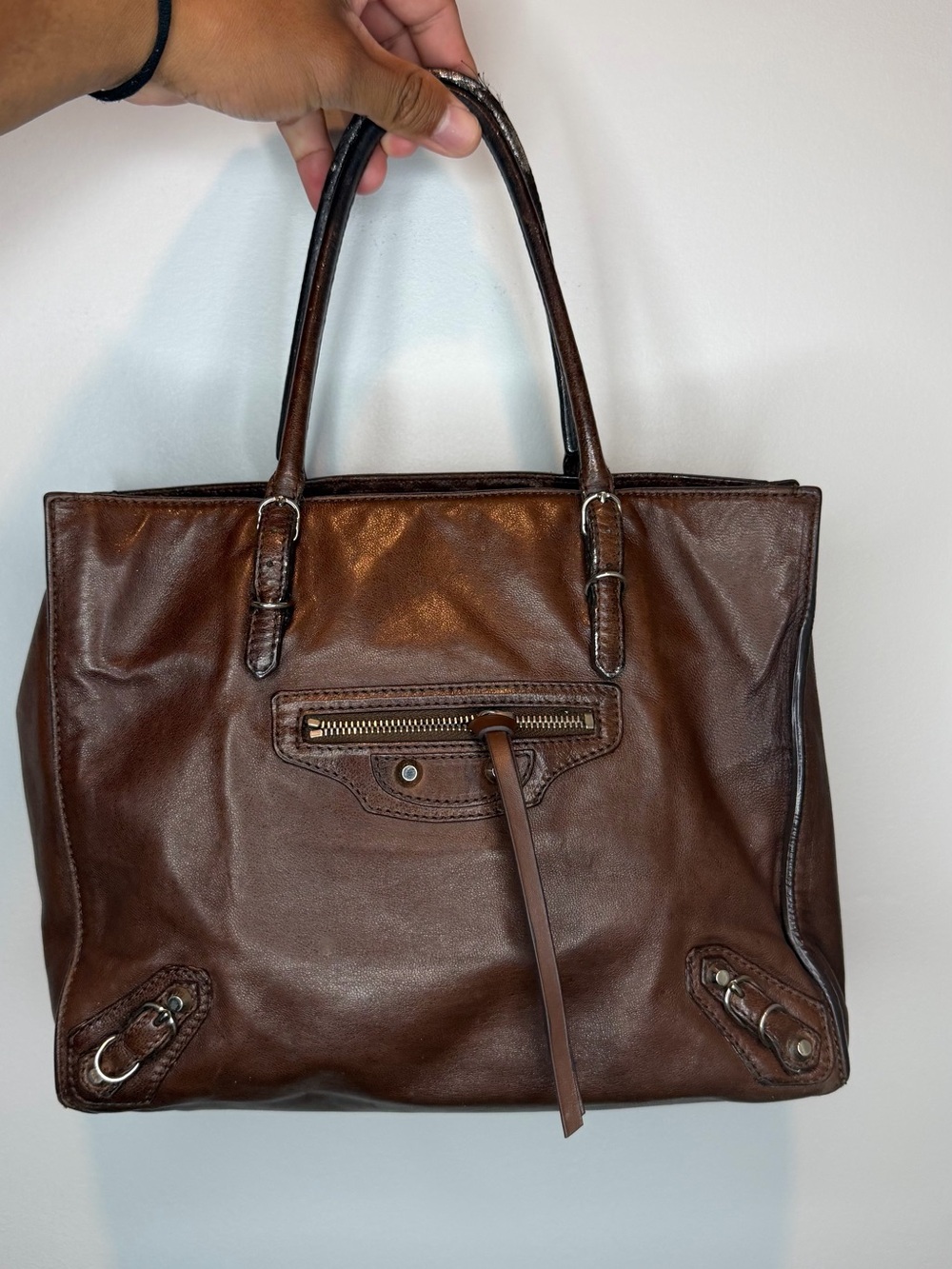 NOT SOLD Brown Balenciaga Papier A4 tote bag featuring silvertone hardware